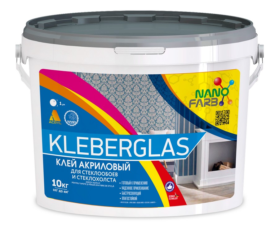 KLEBERGLAS Nanofarb 10,0 кг клей акриловый для стекло обоев и стекло холста