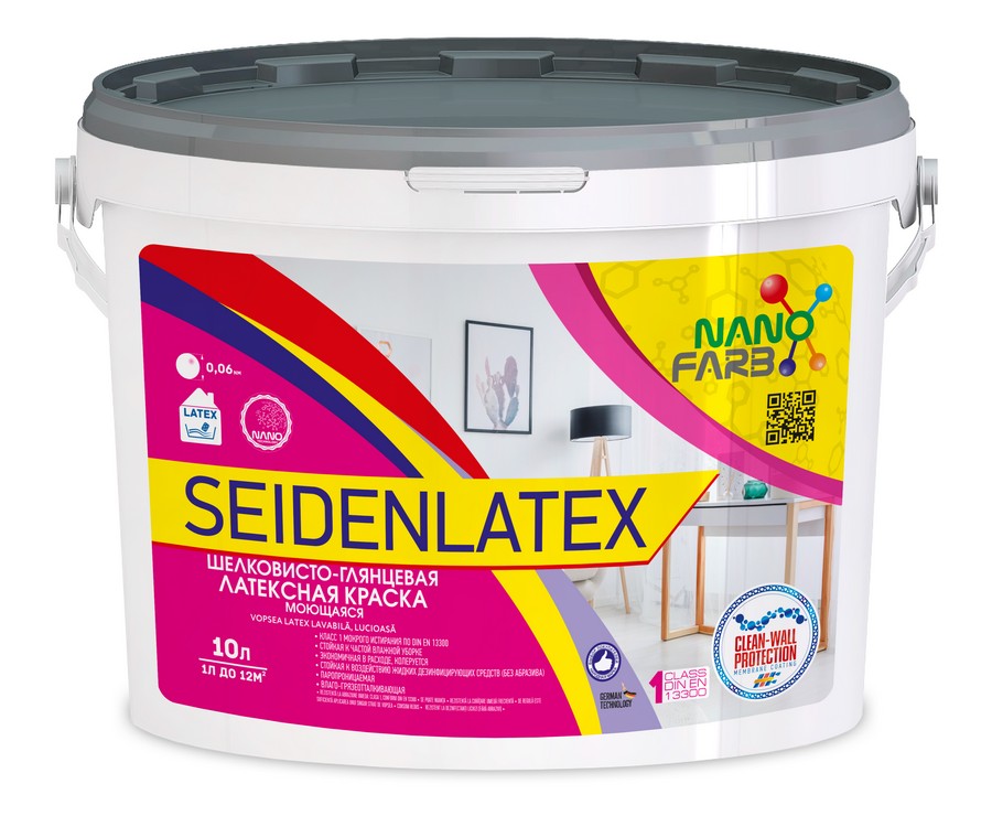 SEIDENLATEX Nanofarb  10,0 л интерьерная, шелковисто-глянцевая краска